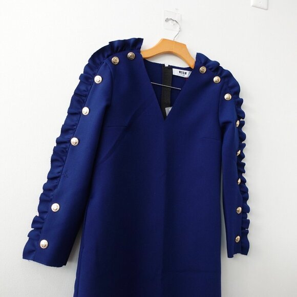 MSGM Dress 40 Small Navy Cocktail Studded High Shoulder Sailor Fun NWT $1,100 - Picture 5 of 16